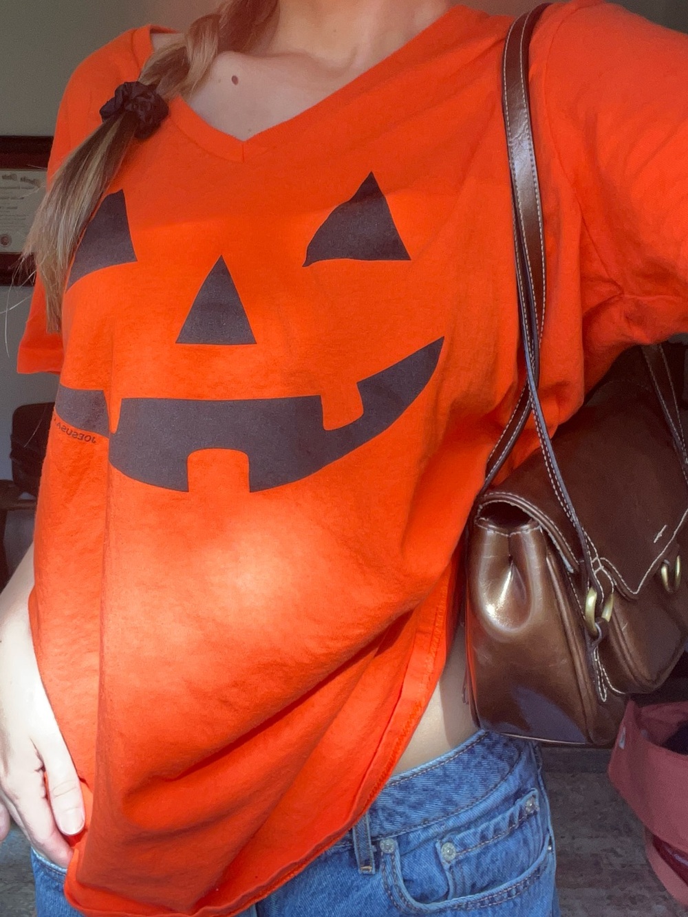 Women's Orange Jack-O'-Lantern V-Neck Tee